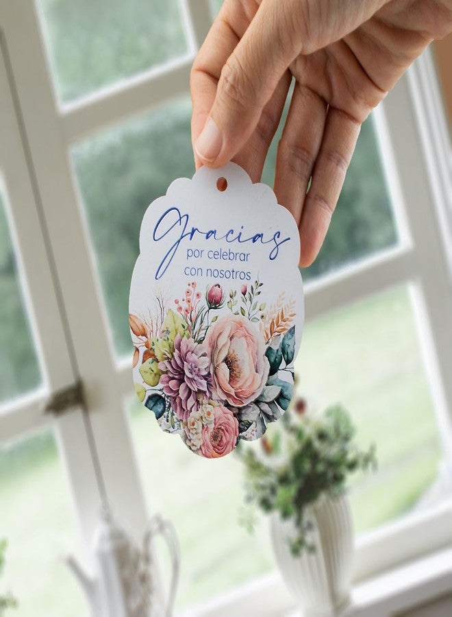 Summer-Ray.com Summer-Ray 50pcs Floral-Themed Floral Bouquet Gracias Spanish Wedding Favor Gift Tags (White) - Image 3